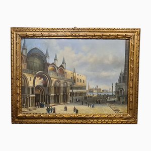 Piazza San Marco in Venice, 1960s, Oil on Canvas, Framed