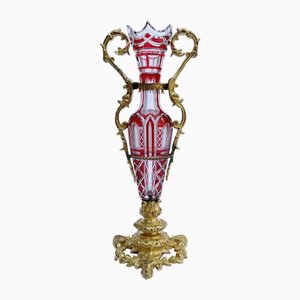 Flower Vase in Gilded Bronze and Crystal, Late 1800s
