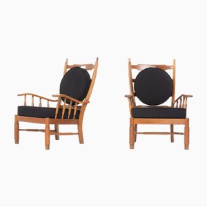 Set of Vintage Armchairs in Oak and Terry Fabric, 1950