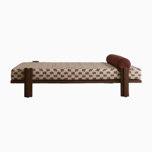 Daybed with Walnut Structure and Mixed Textile Upholstery with Brass by S+DLH