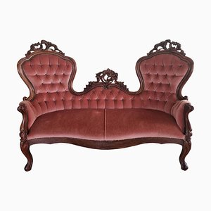 Viktorianisches Sofa aus handgeschnitztem Nussholz