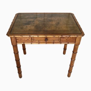 Victorian Faux Bamboo & Leather Top Writing Table, 1880s