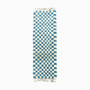 Moroccan Blue Checkered Berber Runner Rug