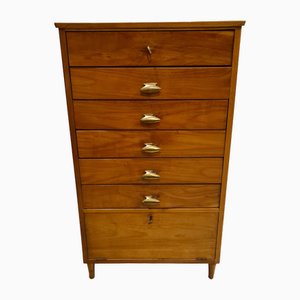High Chest of Drawers in Wood and Brass, 1950s