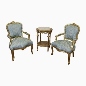 Antique French Gilt Salon Chairs, 1890s, Set of 3