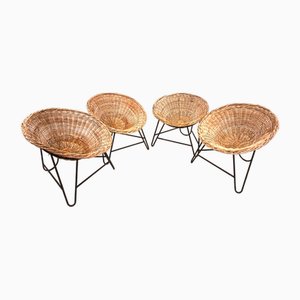 Vintage Wicker Chairs in Rattan, 1960s, Set of 4