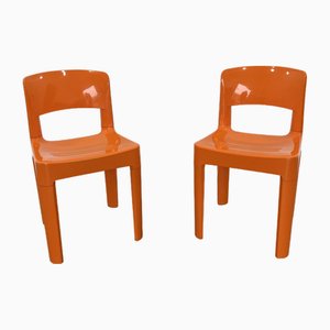 Französische Vintage Allibert Stühle aus Orangefarbenem Kunststoff, 1970er, 2er Set