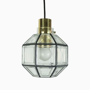Vintage Pendant Lamp with Glass Shade and Brass from Glashuette Limburg, 1960s
