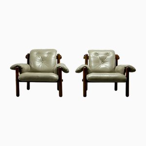 Brazilian Lounge Chairs in Tufted Grey Leather and Jacarandá Wood by Jean Gillon for Woodart, 1960s, Set of 2