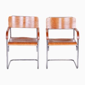Set of Czech Bauhaus Armchairs in Beech & Chrome attributed to Mücke-Melder, 1930s