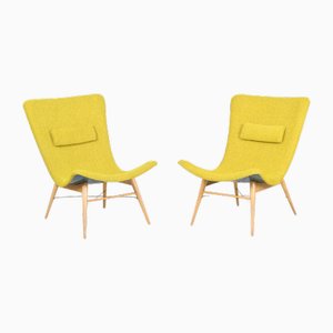 Mid-Century Yellow and Blue Armchairs attributed to Miroslav Navratil, 1950s, Set of 2