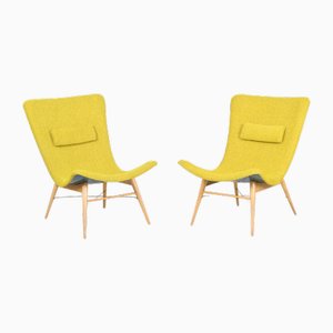 Set of Mid-Century Yellow and Blue Armchairs attributed to Miroslav Navratil, 1950s