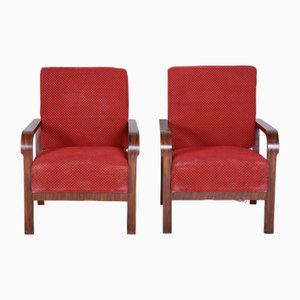 Art Deco Walnut Armchairs, 1930s, Set of 2