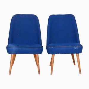 Mid-Century Blue Fabric & Ash Armchairs, 1950s, Set of 2