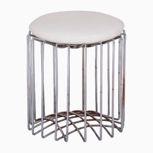 Mid-Century Round Stool in Chrome & Leather, Germany, 1960s