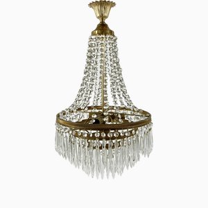 Lustre Vintage en Cristal et Laiton, 1970s