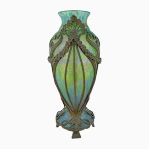Vase Art Nouveau avec Monture en Bronze par Wilhelm Kralik, 1900