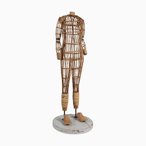 Antikes Mannequin aus Bambus, Rohrgeflecht, Holz und Stahl, 1890er