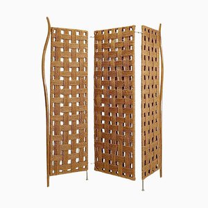 Rope and Wood Folding Screen Room Divider in the style of Audoux Minnet