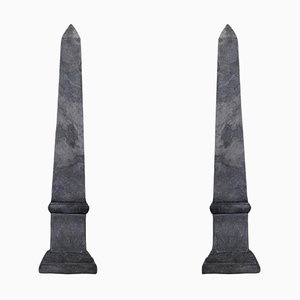 Obelischi piccoli in marmo nero e grigio, set di 2