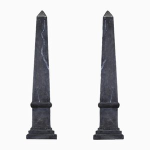Black and Grey Marble Obelisks, Set of 2