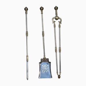 Outils de Feu Triple Companion en Acier Poli et Laiton, Set de 3