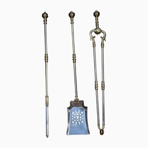 Polished Steel and Brass Triple Companion Fire Tools, Set of 3