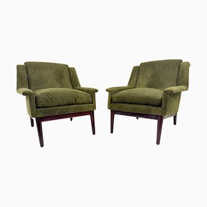 Fauteuils Mid-Century en Velours Vert, Italie, 1960s, Set de 2