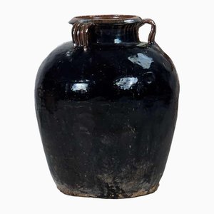 Vase Décoratif Antique en Céramique Vernie, 1850
