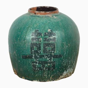 Jarrón chino antiguo de cerámica turquesa, 1820