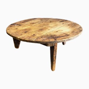 Vintage Round Wood Coffee Table, 1920