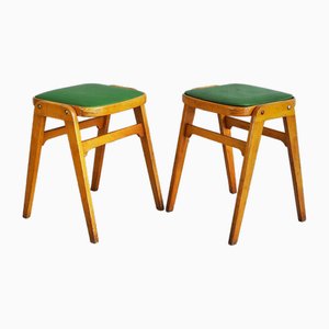 Vintage Stool with Green Seat, Austria, 1950s