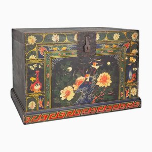 Antique Chinese Trunk with Illustrations of Chinese Flora and Fauna (China, c.1900) #1