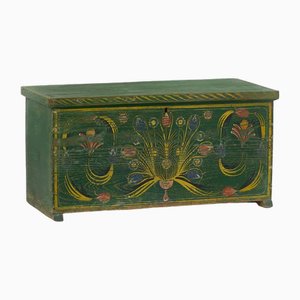 Coffre Antique en Bois Vert, 1890s