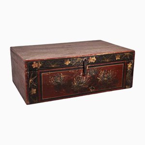 Antique Chinese Chest with Floral Illustrations, 1900s