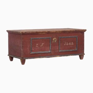 Antique Red Colored Wood Trunk, 1848