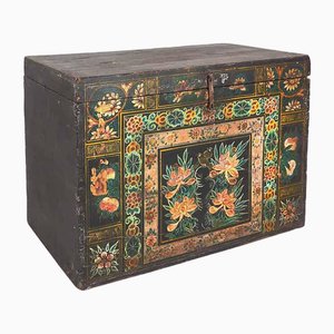 Antique Trunk with a Illustrated Magpies, China, 1900s