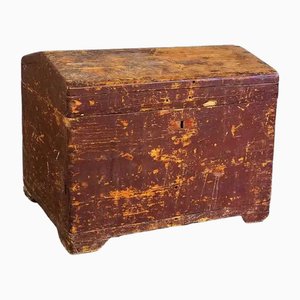 Small Antique Brown Wood Chest, 1900s