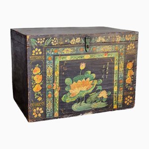 Antique Chinese Opera Chest with Floral Illustrations, 1890s