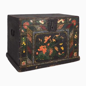 Antique Chinese Opera Trunk with Floral Illustrations, 1900s