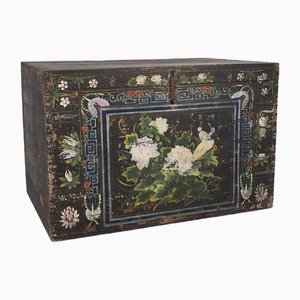 Chinese Opera Trunk with Sapphire Blue Drawings, 1900s