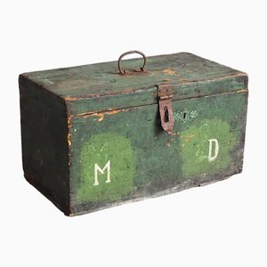 Antique Green Wooden Chest, 1910s