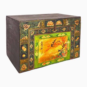 Antique Opera Trunk with Magpie Illustrations, 1900s