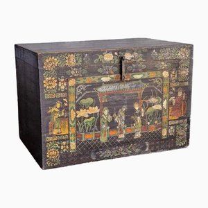 Antique Opera Trunk with Illustrations of Mandarins, 1900s