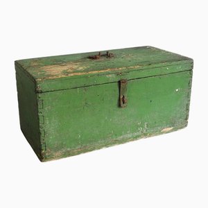 Small Antique Green Wooden Chest, 1910s