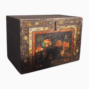 Antique Chinese Trunk with Floral Motifs, 1900s