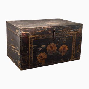 Chinese Wooden Chest with Floral Illustrations, 1900s