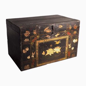 Wooden Opera Trunk with Flora and Fauna Illustrations, 1900s