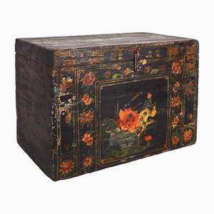 Chinese Opera Trunk with Illustrated Lotus Flower, 1900s