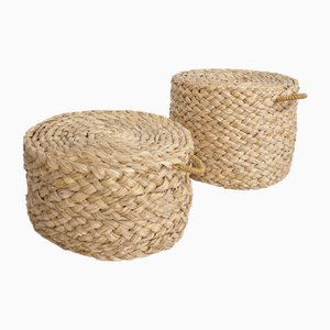 Set of Mid-Century Wicker Nesting Stools, 1970s